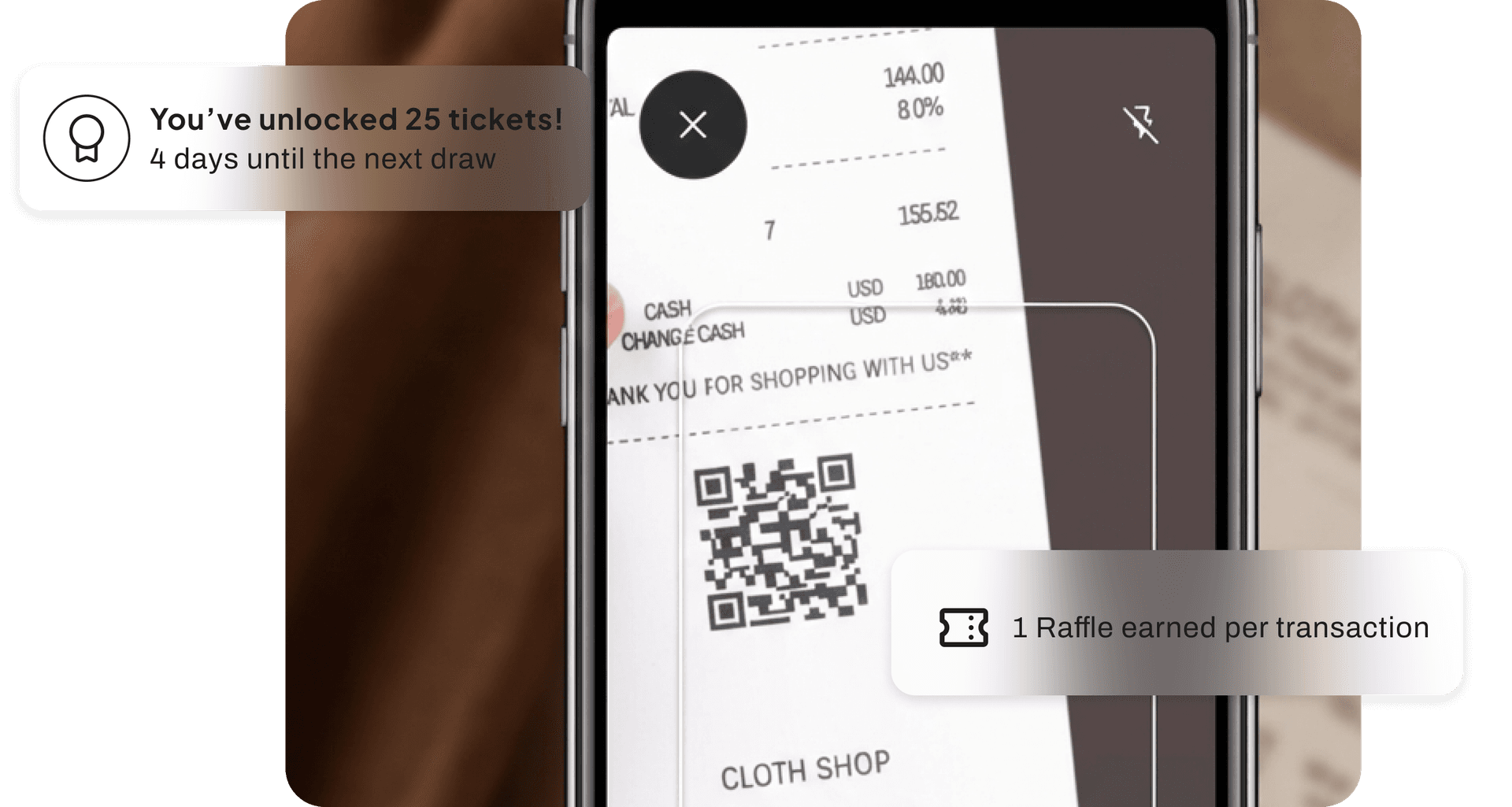 Mobile app showing transaction with rewards